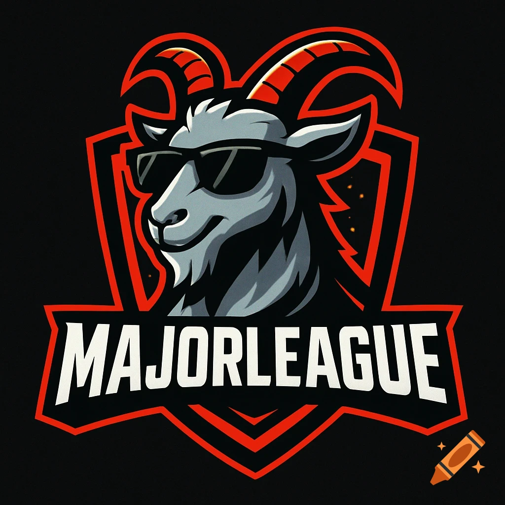 A stylized esports logo featuring a grey goat wearing black sunglasses, within a red shield emblem, with "MAJORLEAGUE" text below.