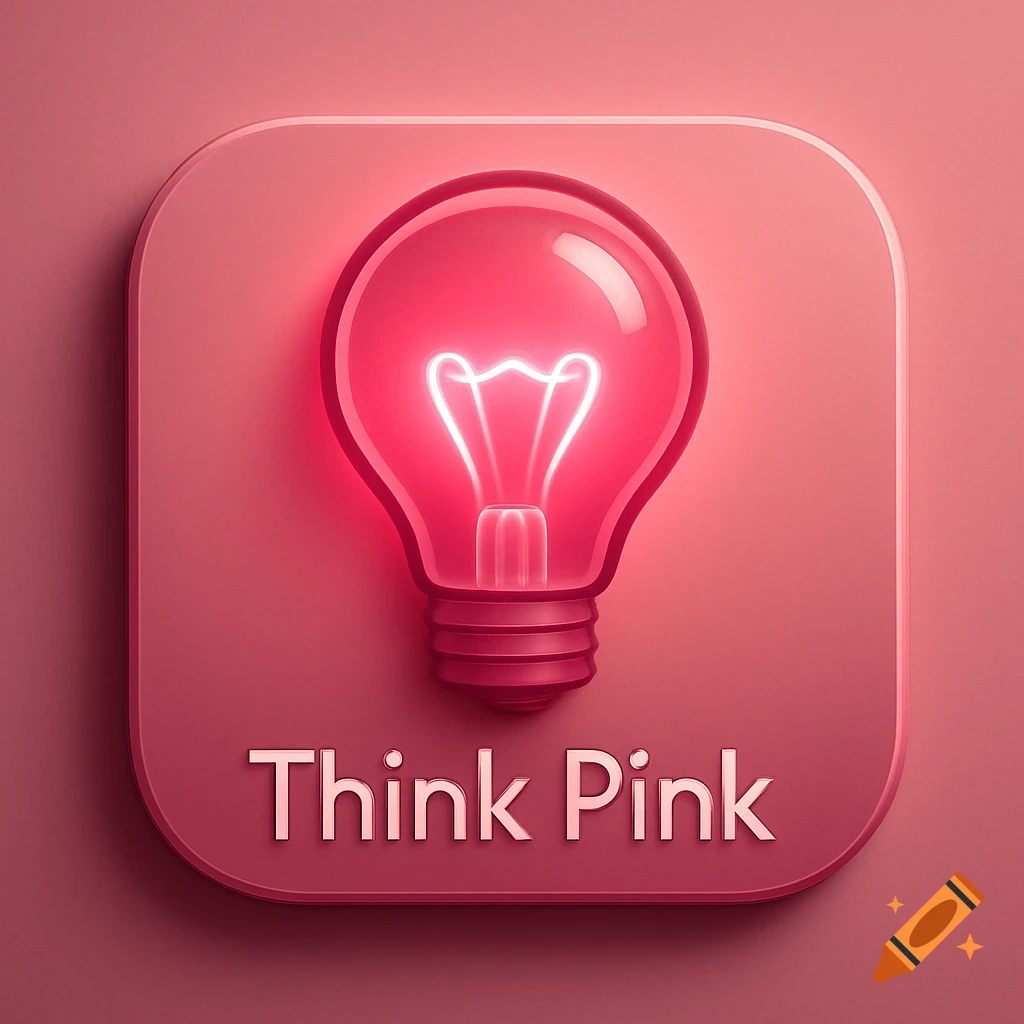 Pink app icon featuring a glowing pink lightbulb and the text 'Think Pink'.