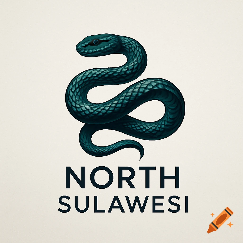 A stylized dark teal snake coiled above the words "NORTH SULAWESI" on a light background.