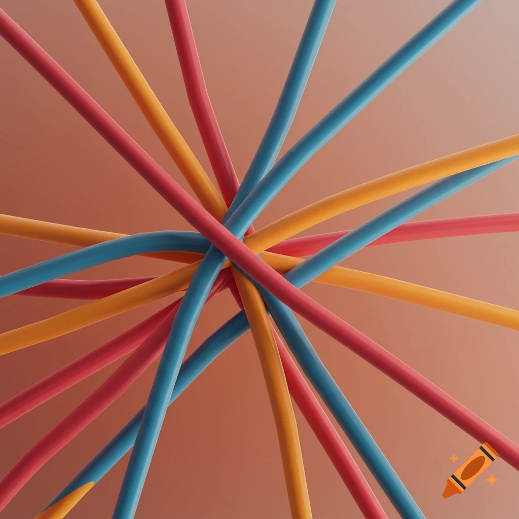 Numerous colorful intertwined lines against a gradient background.