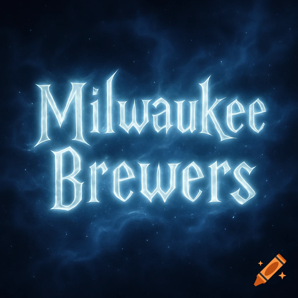 The words Milwaukee Brewers in a glowing, stylized font against a dark, smoky background.