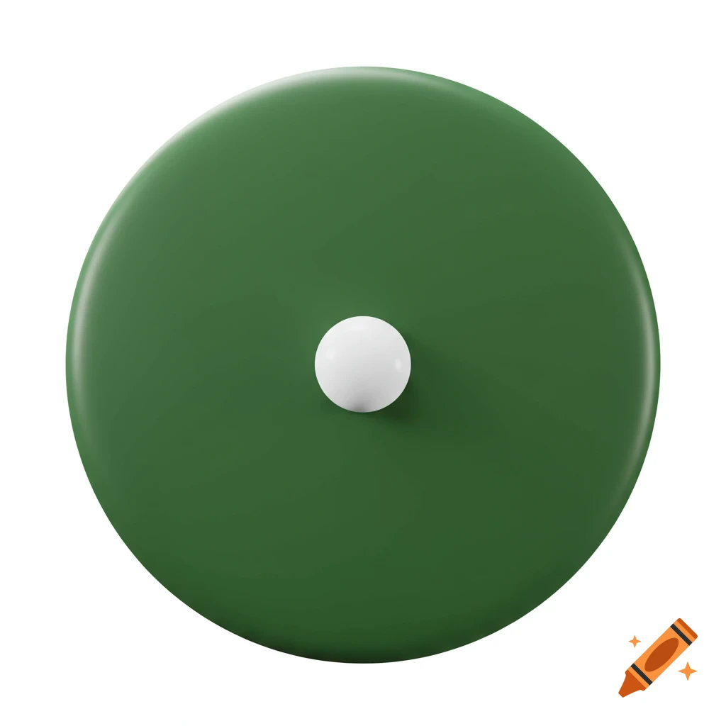 A round green disc with a white sphere in the center, against a white background.