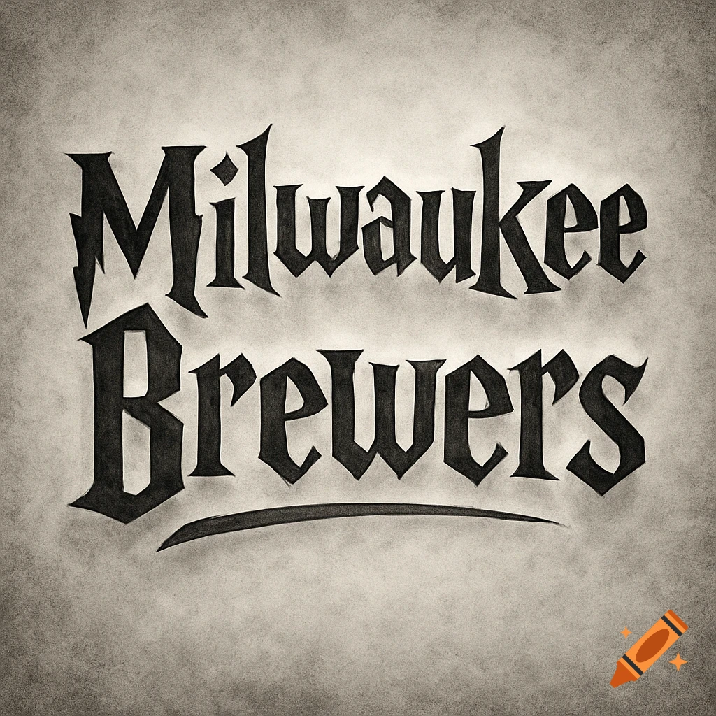 The words "Milwaukee Brewers" in a stylized black, gothic font on a textured light grey background.