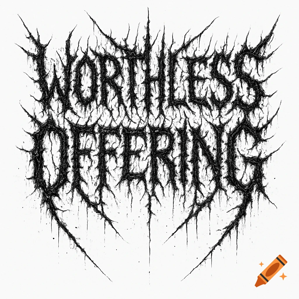 Black and white jagged, death metal-style typography reading 'WORTHLESS OFFERING'.