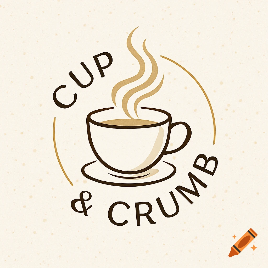 Minimalist stylized logo for Cup & Crumb cafe, featuring a coffee cup with steam.
