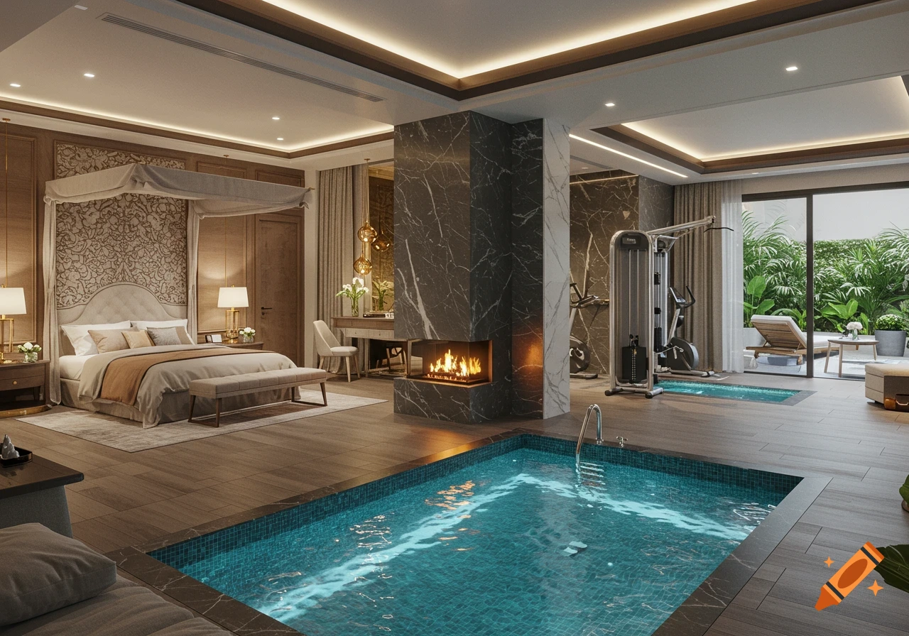 Modern Luxury Mansion Room created on Craiyon, image size:1280x896