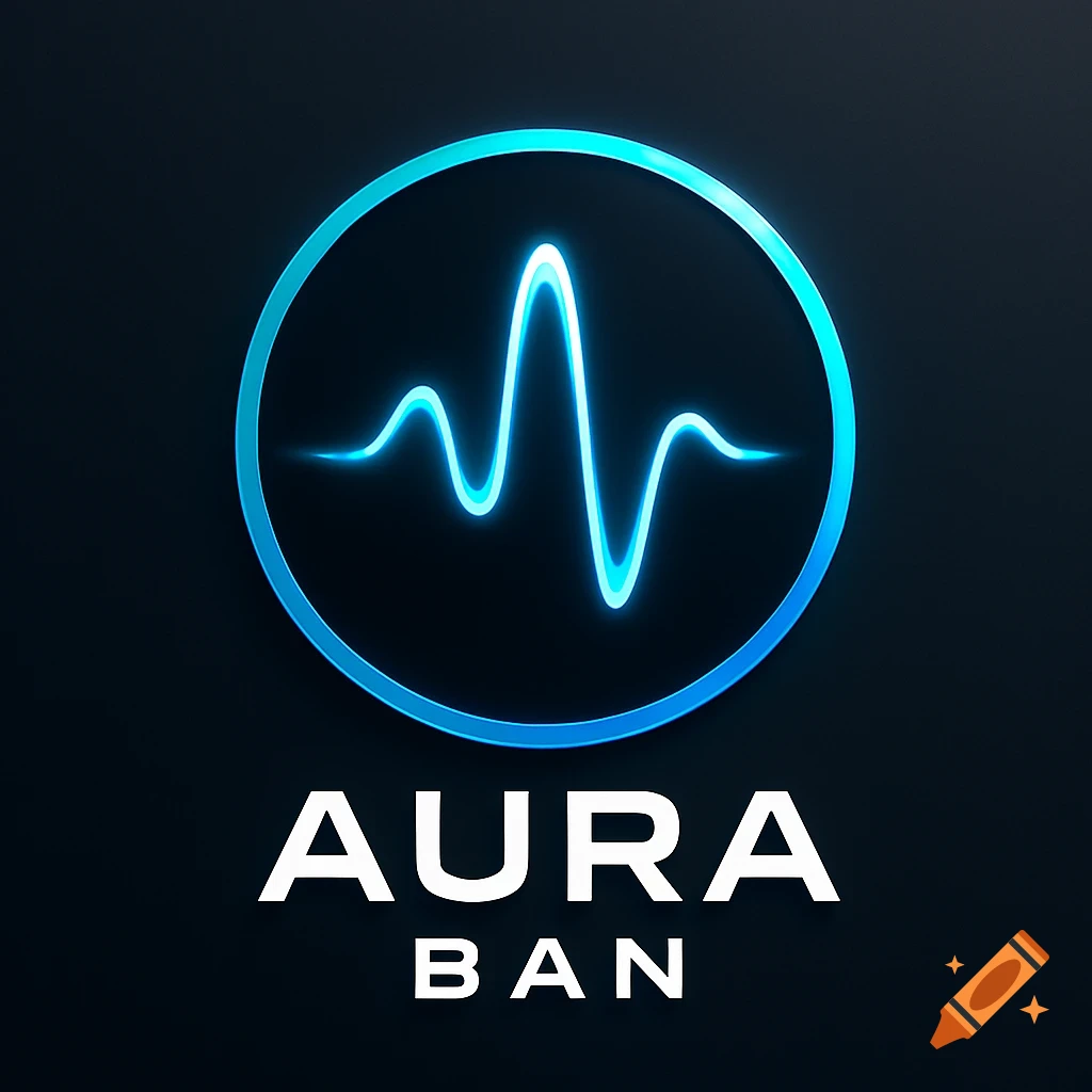 A glowing blue waveform inside a circle above the text "AURA BAN" on a dark background.