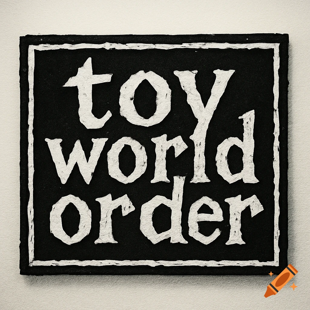 Black square logo with textured white letters spelling 'TOY WORLD ORDER' in a bold, distressed style.