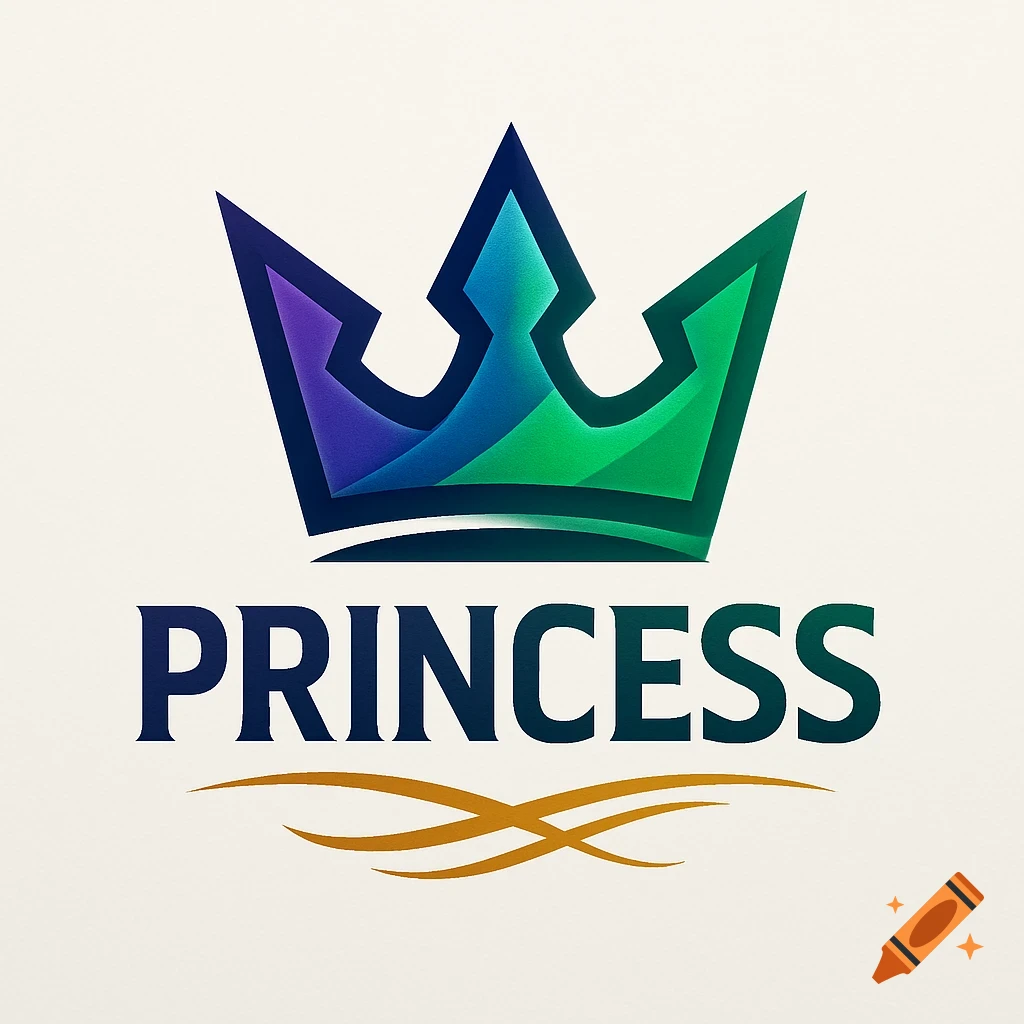 A colorful logo featuring a gradient crown in purple, blue, and green above the word 'PRINCESS' in dark blue, with a golden decorative line beneath.