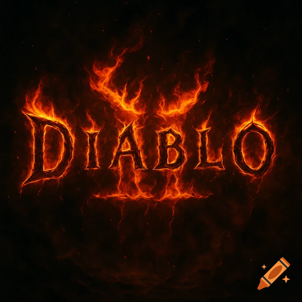 A fiery, stylized logo spelling 'DIABLO' with a horned silhouette above, against a dark, smoky background.