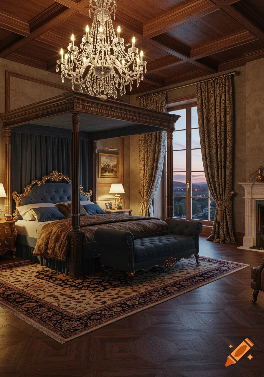 Modern Luxury Mansion Bedroom created on Craiyon, image size:896x1280