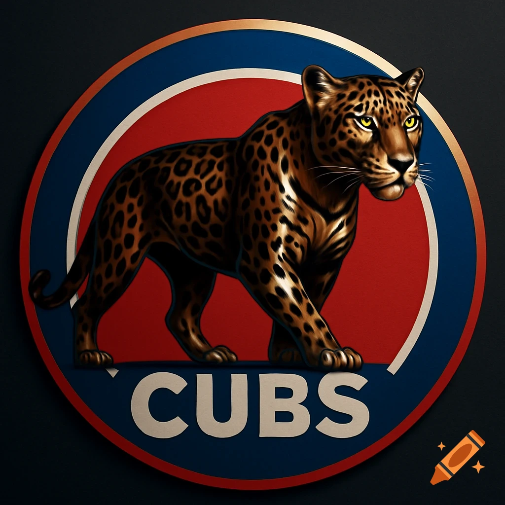 A jaguar walks across a red and white circular logo with blue trim, above the word 'CUBS'.