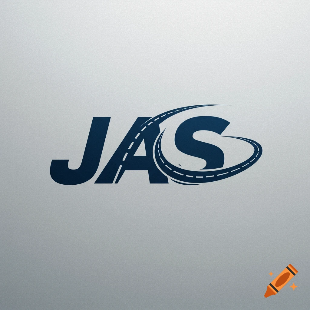 A blue logo for JAS with a stylized highway silhouette integrated into the letters.