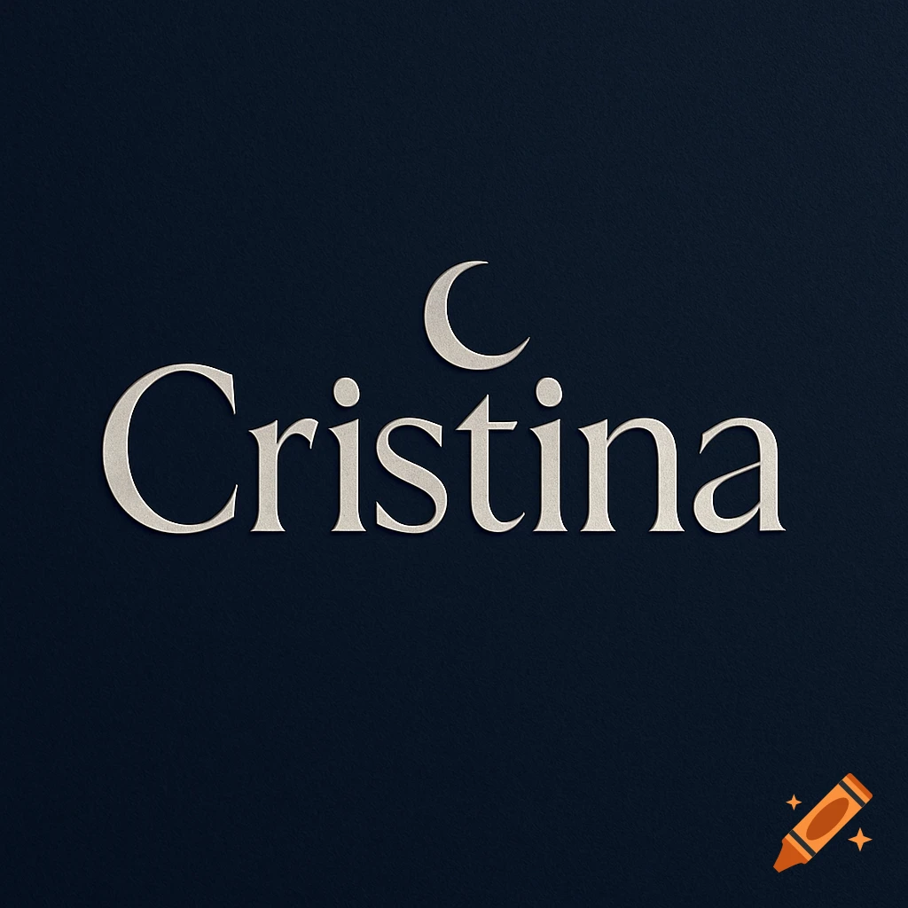 Elegant Cristina logo in light grey serif font on a dark blue background, with a crescent moon above the 'i' and forming a C.