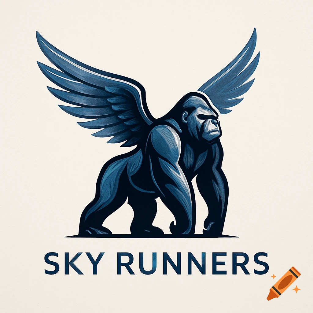 Blue winged gorilla logo with the text 'SKY RUNNERS' below it, on a light background.