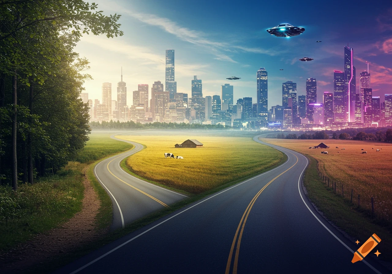 Futuristic Paris cityscape with the Eiffel Tower, tall skyscrapers ...