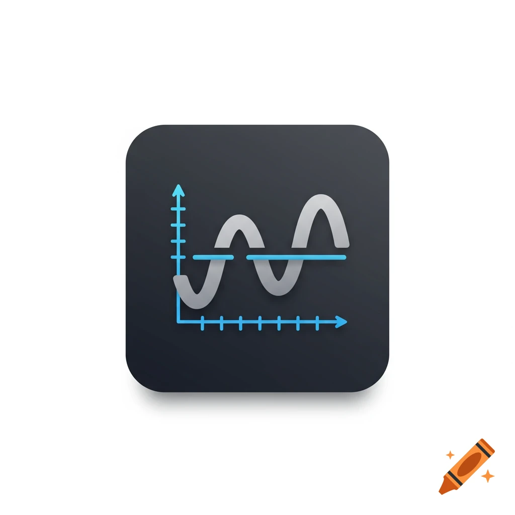 App logo: a black rounded square icon with a blue graph and a grey wavy line.