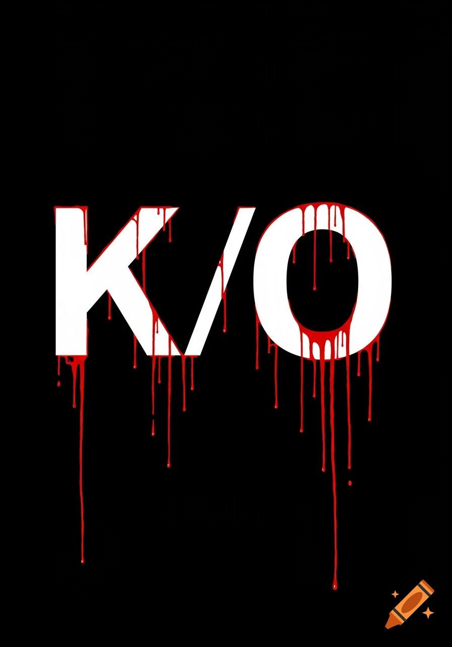 White letters K/O with red blood dripping down against a solid black background.