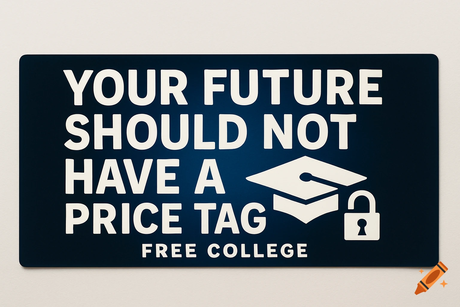 A bumper sticker reading 'Your future should not have a price tag' and 'Free College', with a graduation cap and a padlock icon.