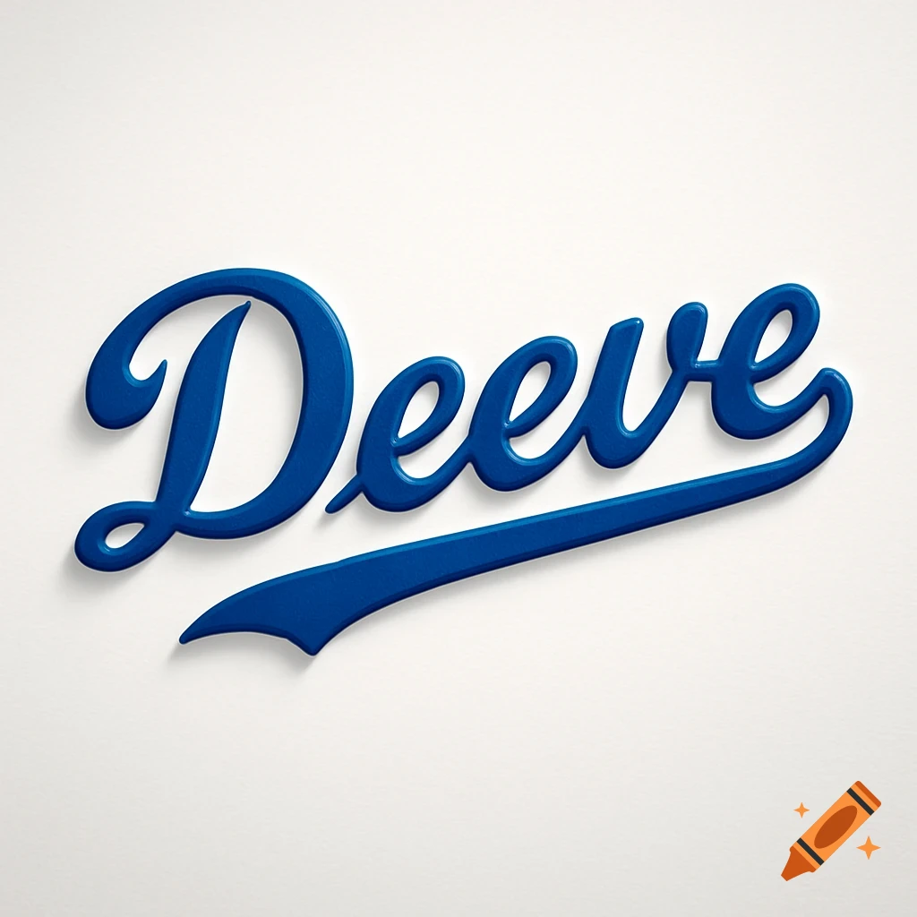 The word 'Deeve' rendered in a blue script font, resembling the Los Angeles Dodgers logo, with a shadow effect on a white background.