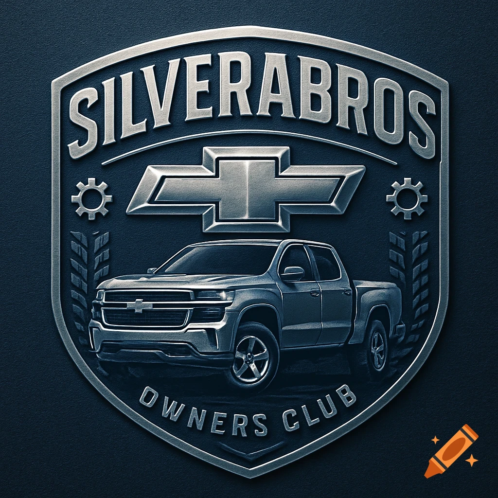 Metallic Chevrolet Silverado Owners Club emblem with a truck and logo on a dark background.