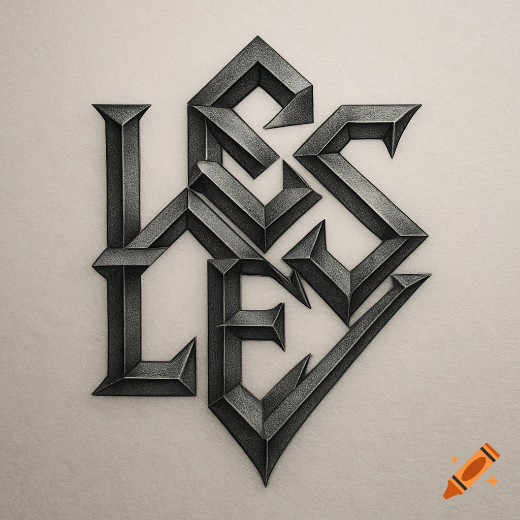 Dark gray, textured geometric letters L, E, S, L, E, Y intertwined into an abstract shape on a light gray background.