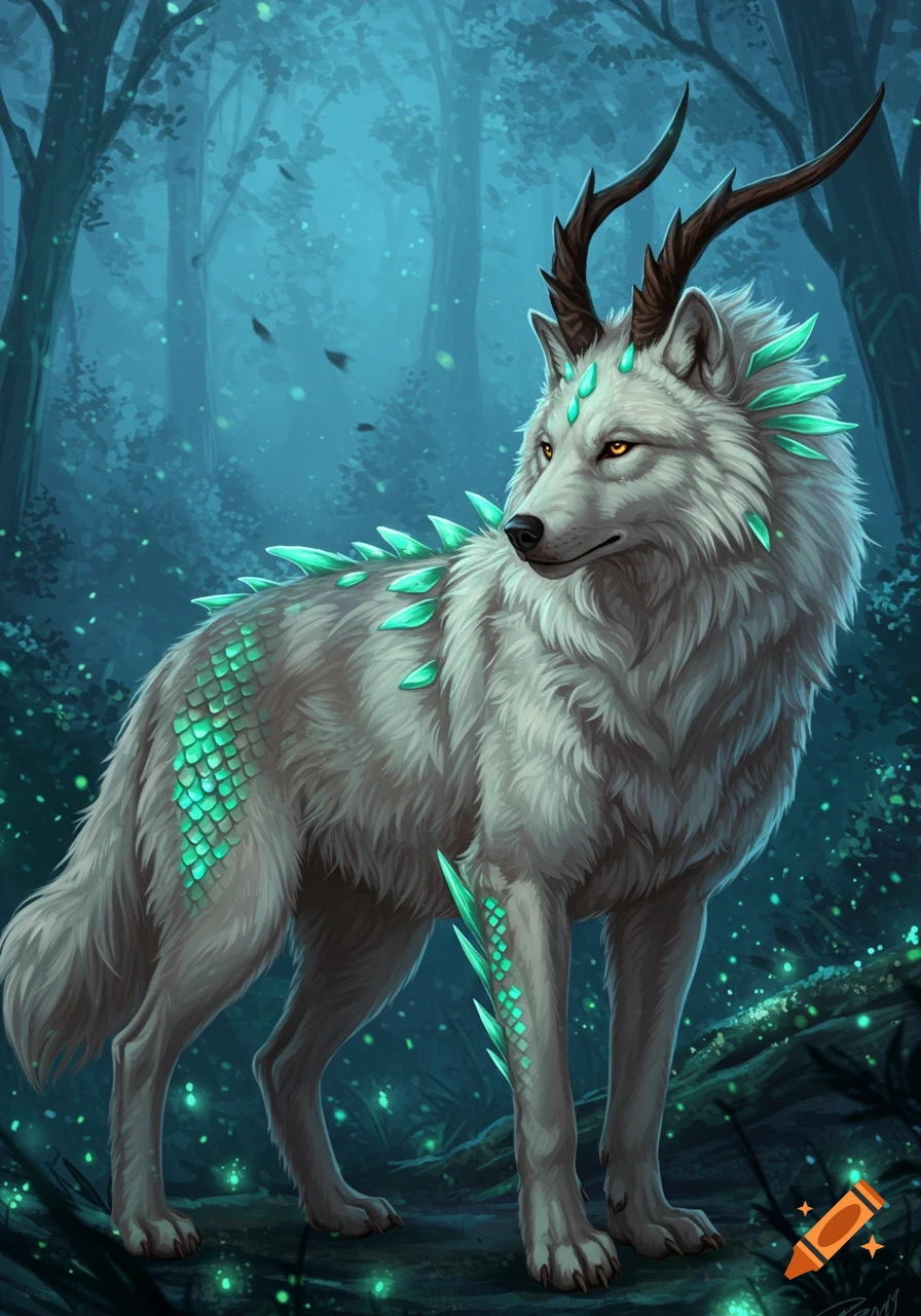 Luminescent Wolf With a Crown created on Craiyon, image size:896x1280