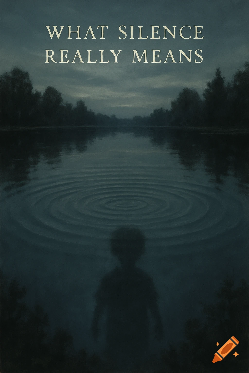 A haunting image of a child's silhouette submerged in a dark, rippling lake at dusk, with the text 'WHAT SILENCE REALLY MEANS' at the top.