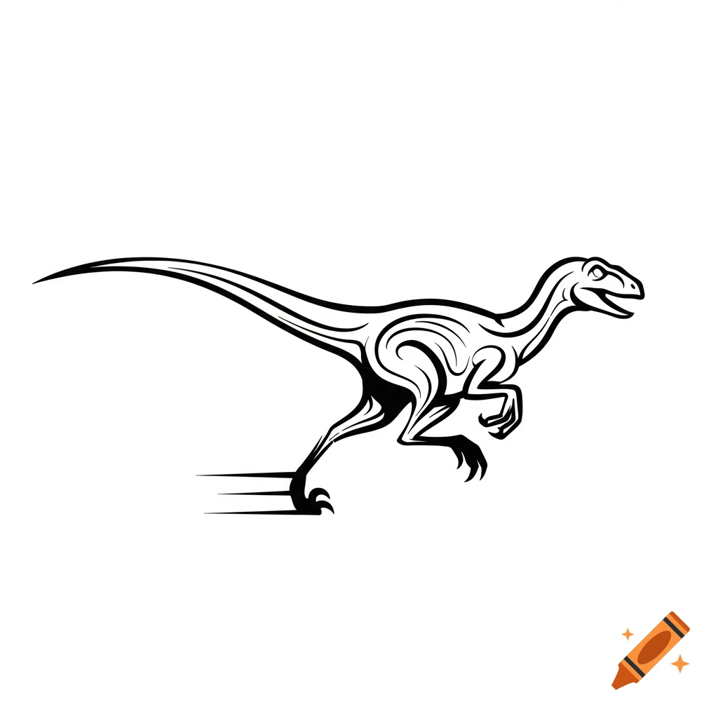 A minimalist monochrome vector illustration of a running raptor logo.