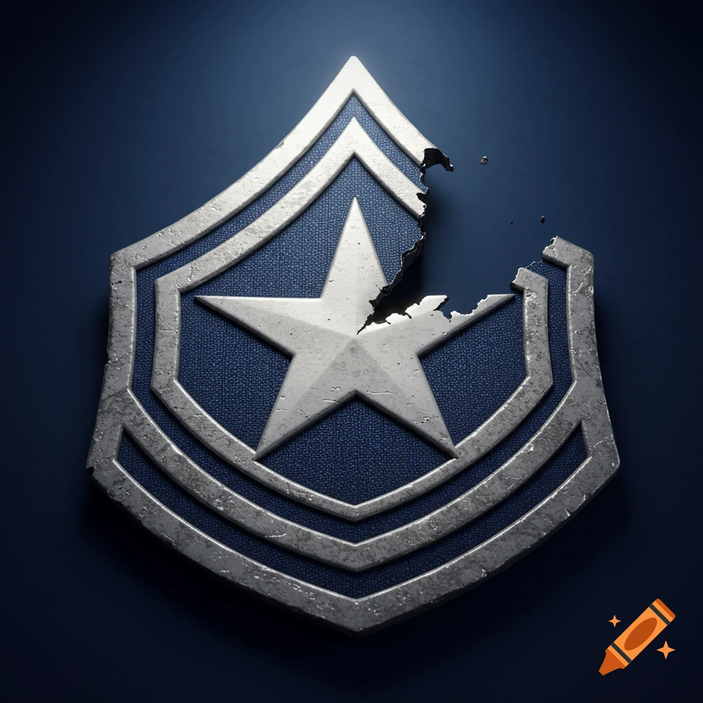 Silver and blue Air Force Command Chief Master Sergeant rank insignia with a broken, peeling star on a dark blue background.