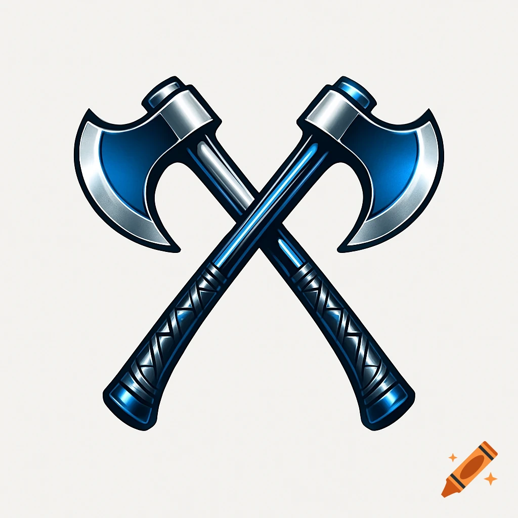 Two stylized blue and silver axes crossed in an X shape, resembling a logo.
