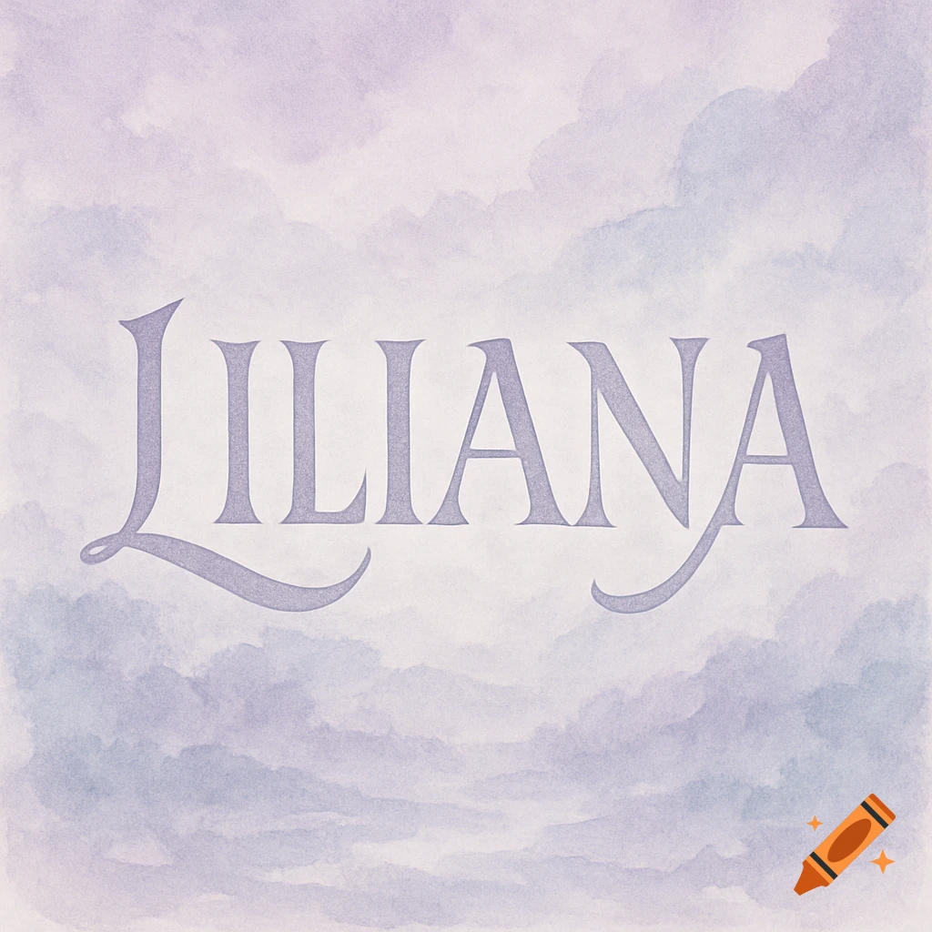 The name LILIANA in a decorative purple serif font on a soft lavender and white watercolor cloud background.