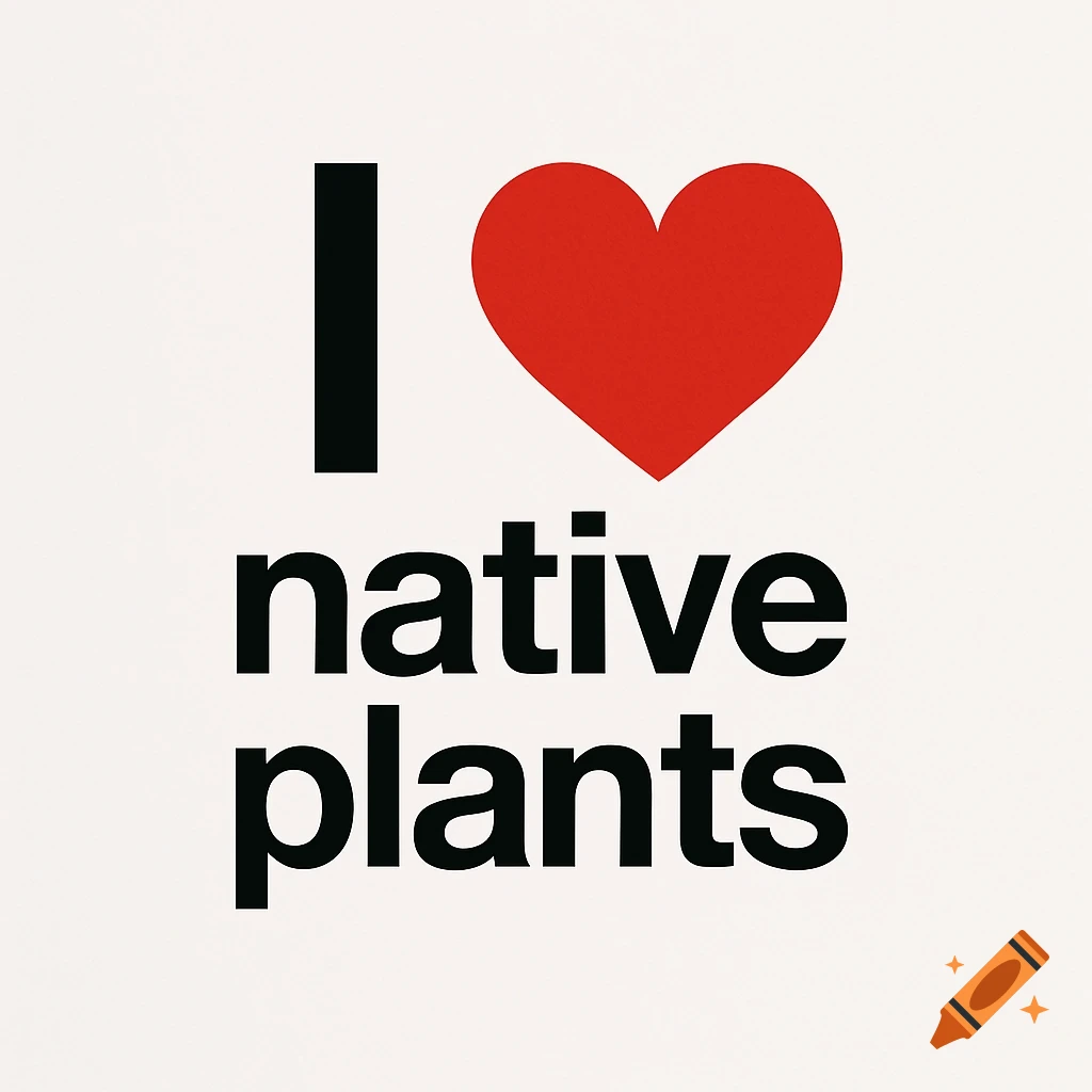 A minimalist logo with a black capital 'I' and a red heart, followed by the words 'native plants' in black on a white background.