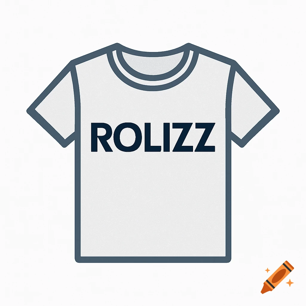 A white t-shirt icon with the word ROLIZZ printed in black on the front.