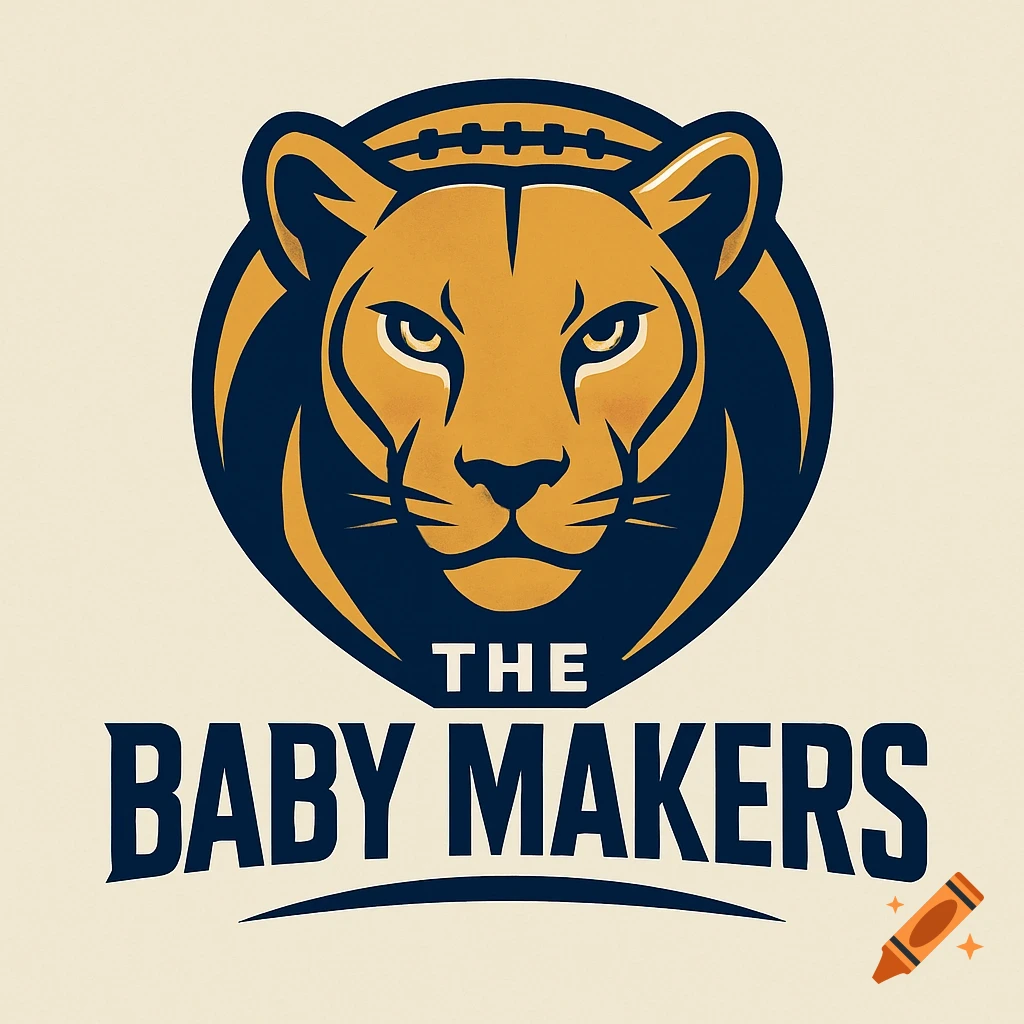 Stylized golden lion head logo with a football motif and the text 'THE BABY MAKERS'.