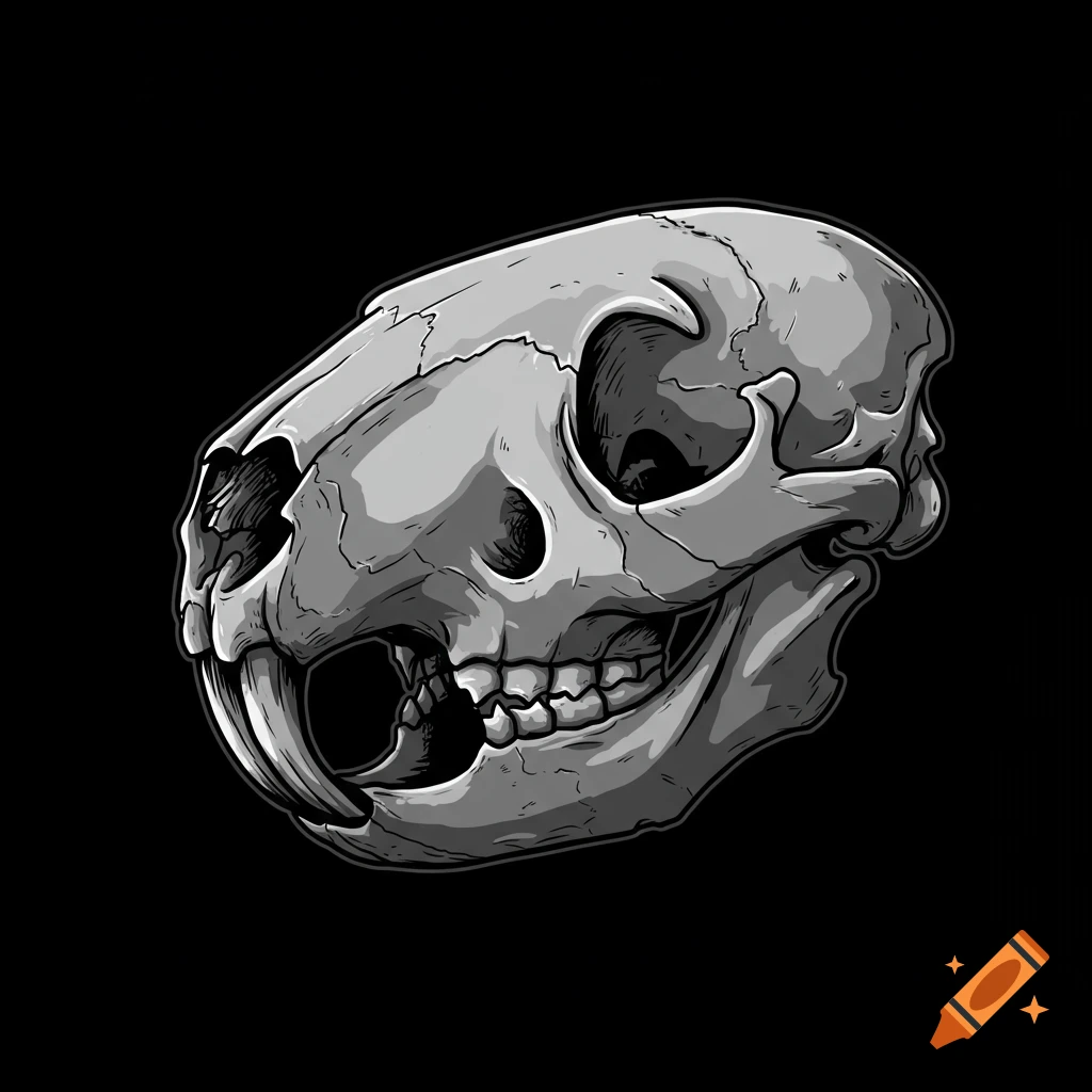 Stylized grey beaver skull illustration with prominent incisors and cracks, on a black background.