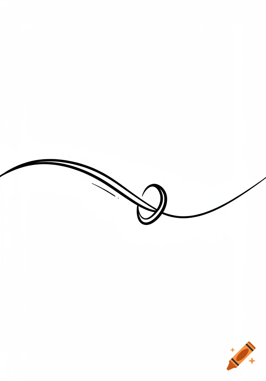 Minimalist black line art swirl on a white background, forming a decorative loop in the center.