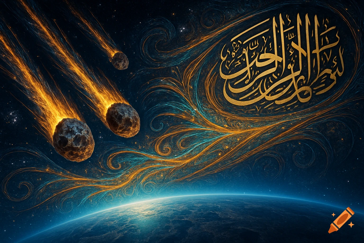 The Qur’ānic Perspective: The Earth as a Divine Trust - Earth from space with divine calligraphy