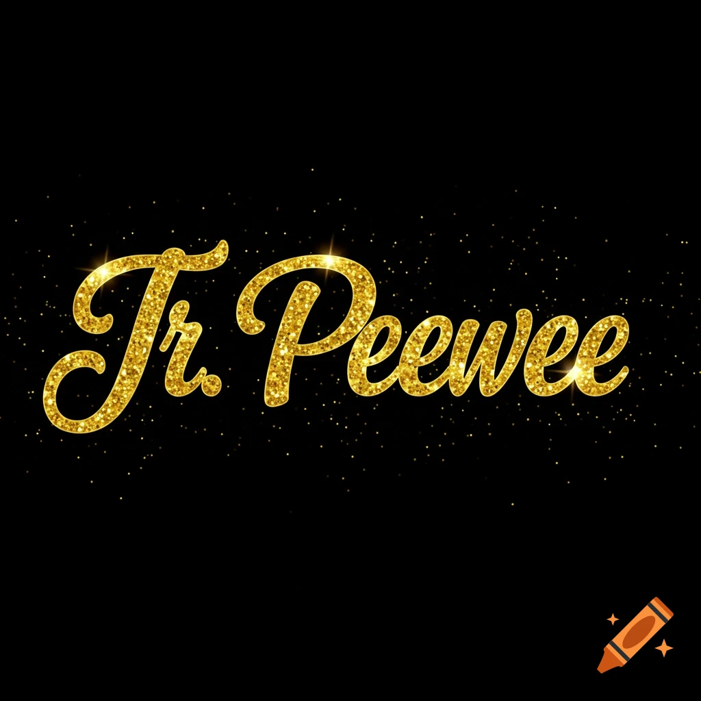 The words 'Jr. Peewee' in sparkly gold cursive text on a black background with small gold glitter dots.
