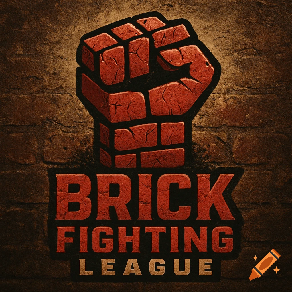 Logo for BRICK FIGHTING LEAGUE featuring a red, brick-textured fist on a dark brick wall background.