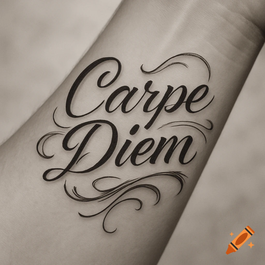 A realistic black script tattoo on an arm that reads \, image size:1024x1024