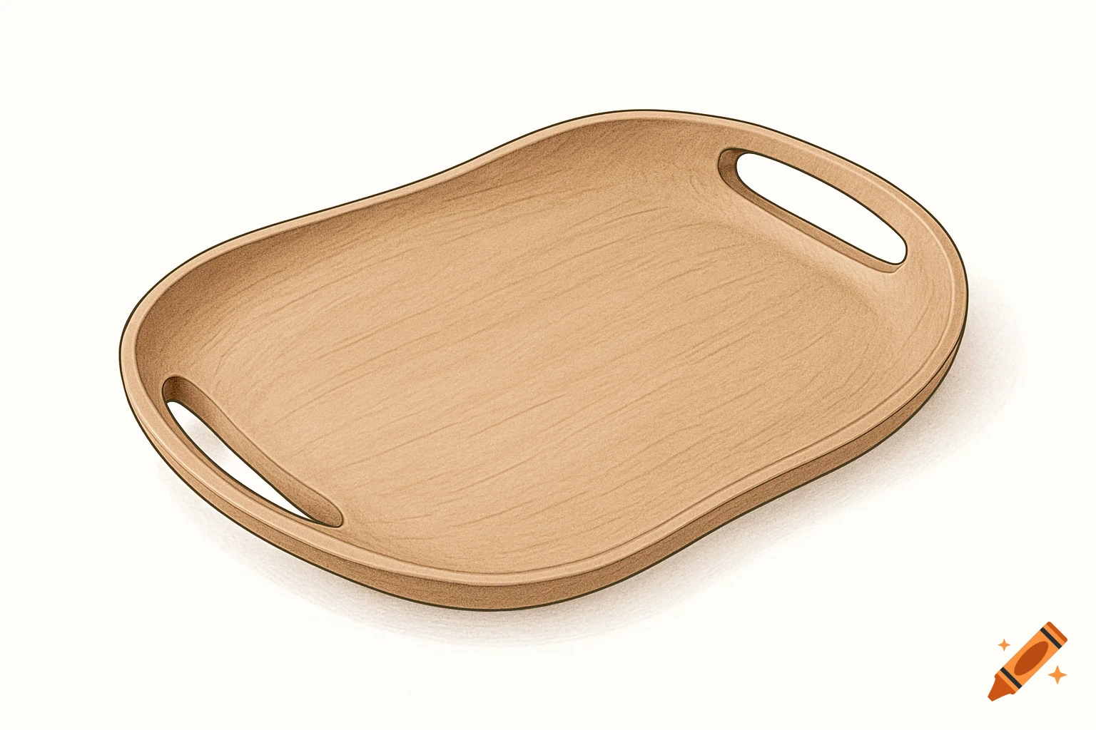 Light brown organic serving tray with integrated handles, depicted as a clean line illustration with soft fills on a white background.