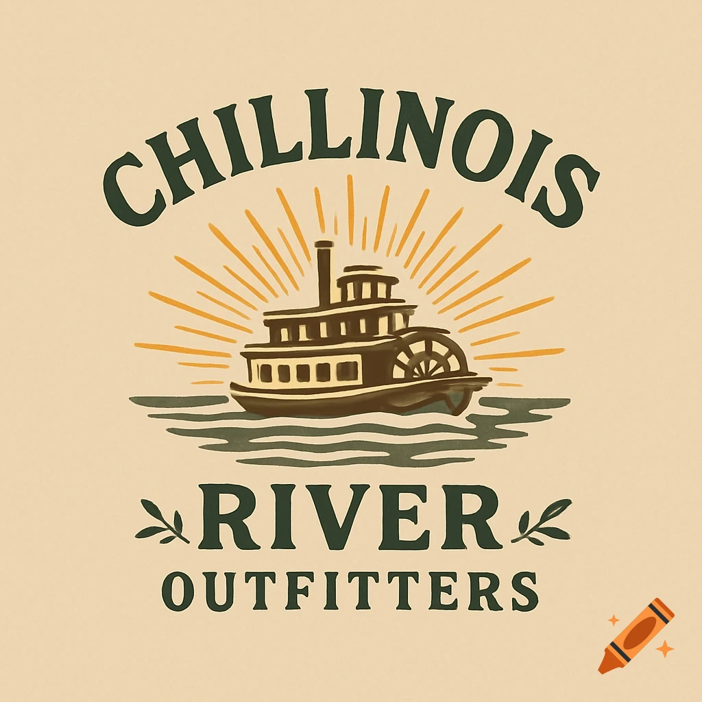 A vintage-style logo for Chillinois River Outfitters featuring a paddlewheel steamboat on water with sun rays.