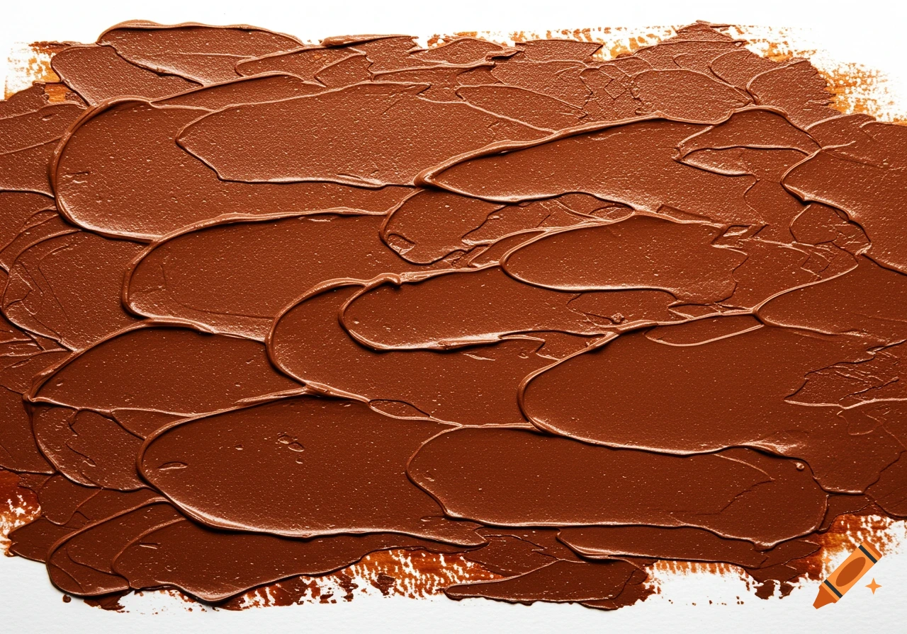 Close-up of a textured swatch of reddish-brown makeup or paint spread in thick strokes on a white background.