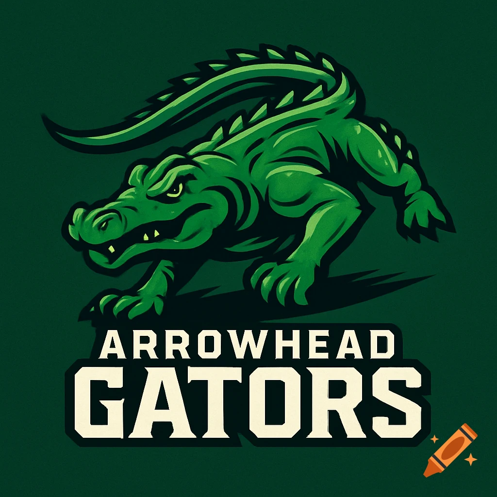 A stylized green alligator logo with the words ARROWHEAD GATORS.