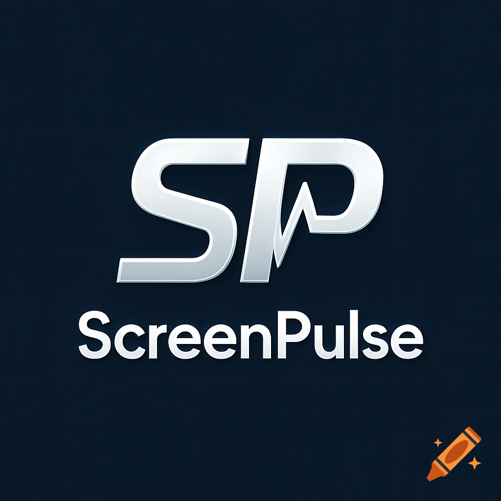 Sleek white logo for ScreenPulse with 'SP' featuring a heartbeat symbol in the 'P' on a deep navy background.