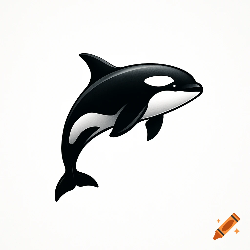 A stylized black and white orca jumping, depicted as a logo on a white background.