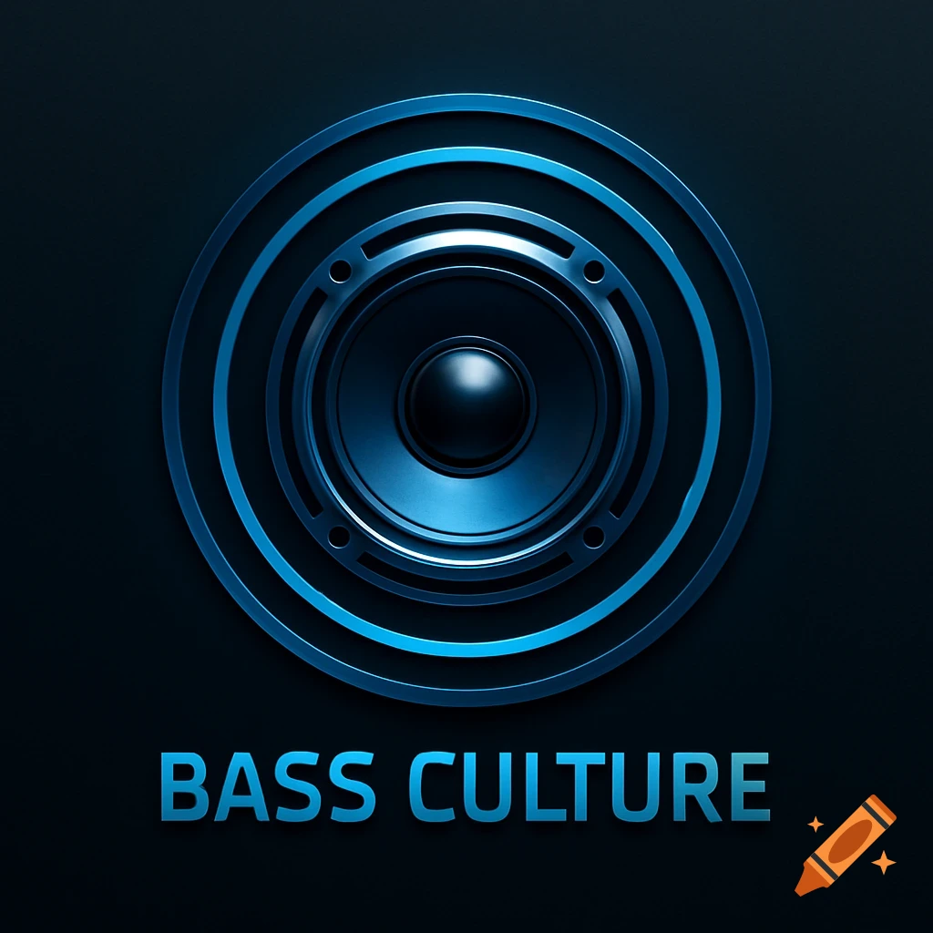 A blue metallic speaker cone logo surrounded by concentric rings, with the words BASS CULTURE beneath it on a dark background.