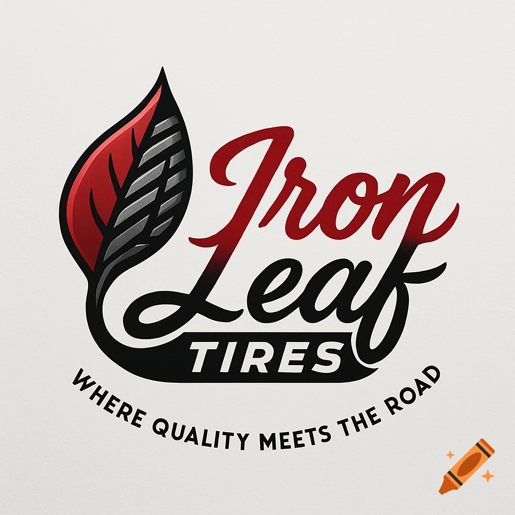 Modern red and black Iron Leaf Tires logo with a stylized leaf and the slogan 'Where Quality Meets the Road' on a white background.