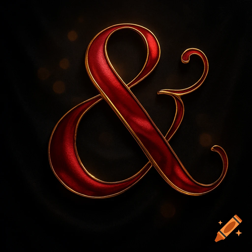 Elegant deep red velvet ampersand with a gold outline on a dark background.